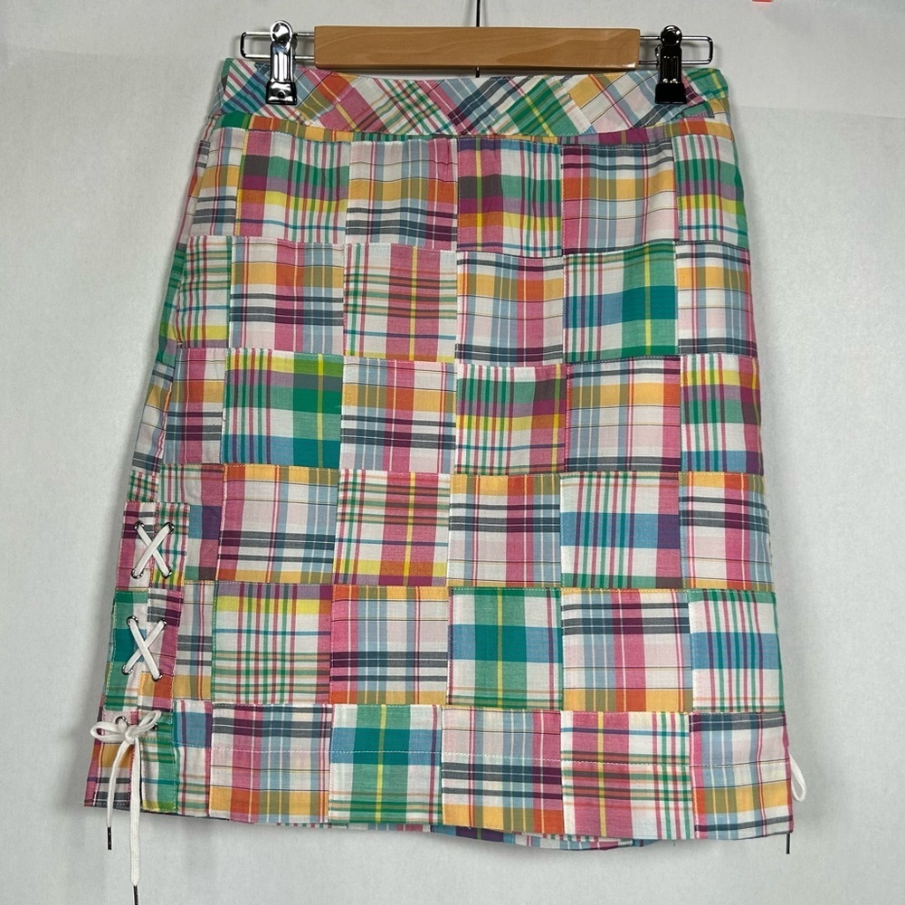 Talbots Madras Plaid Patchwork Cotton A-Line Skirt